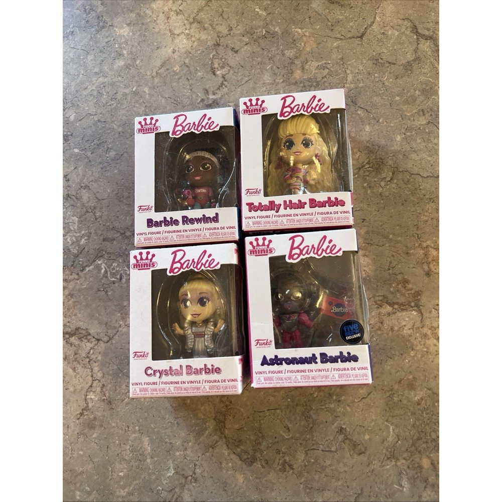 Lot Of 4 Funko Minis Barbie Collection Astronaut, Crystal, Rewind, Totally Hair.
